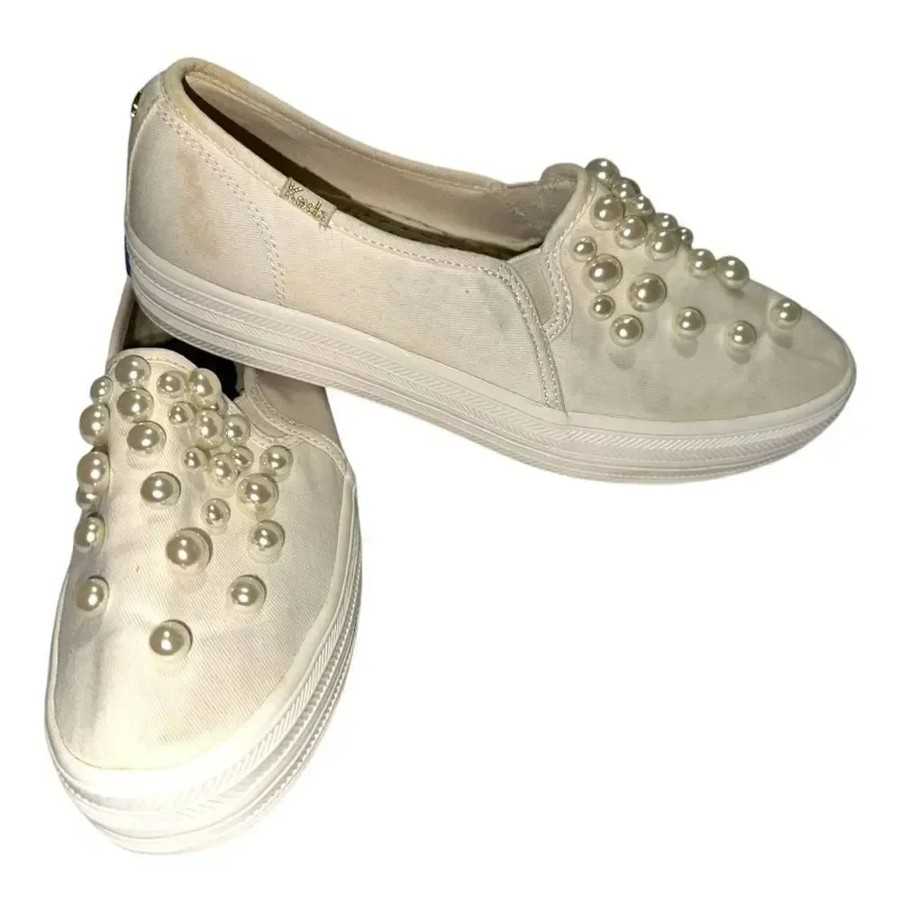 KATE SPADE x Keds Triple Decker Pearl Bridal Slip On Platform Shoes